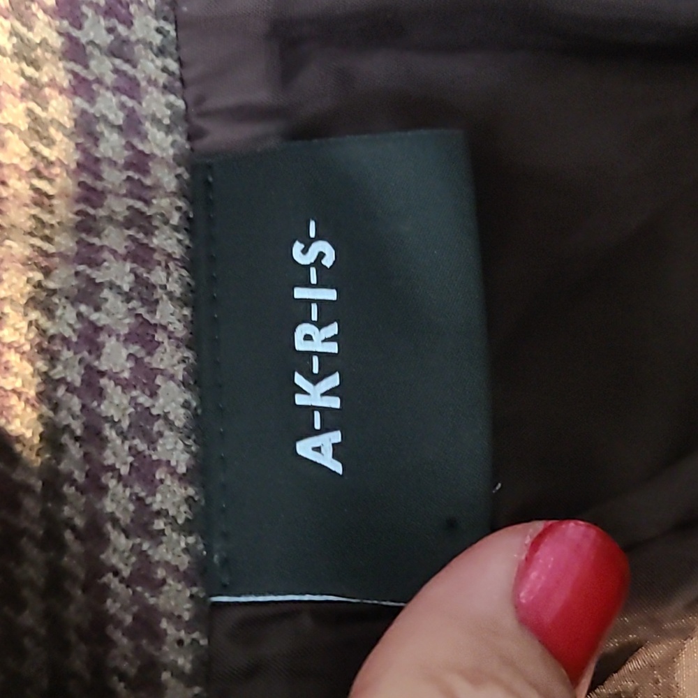 Akris Cashmere Plaid Skirt 6 Houndstooth Burgundy Brown Old Money Luxury Preppy - Picture 8 of 9